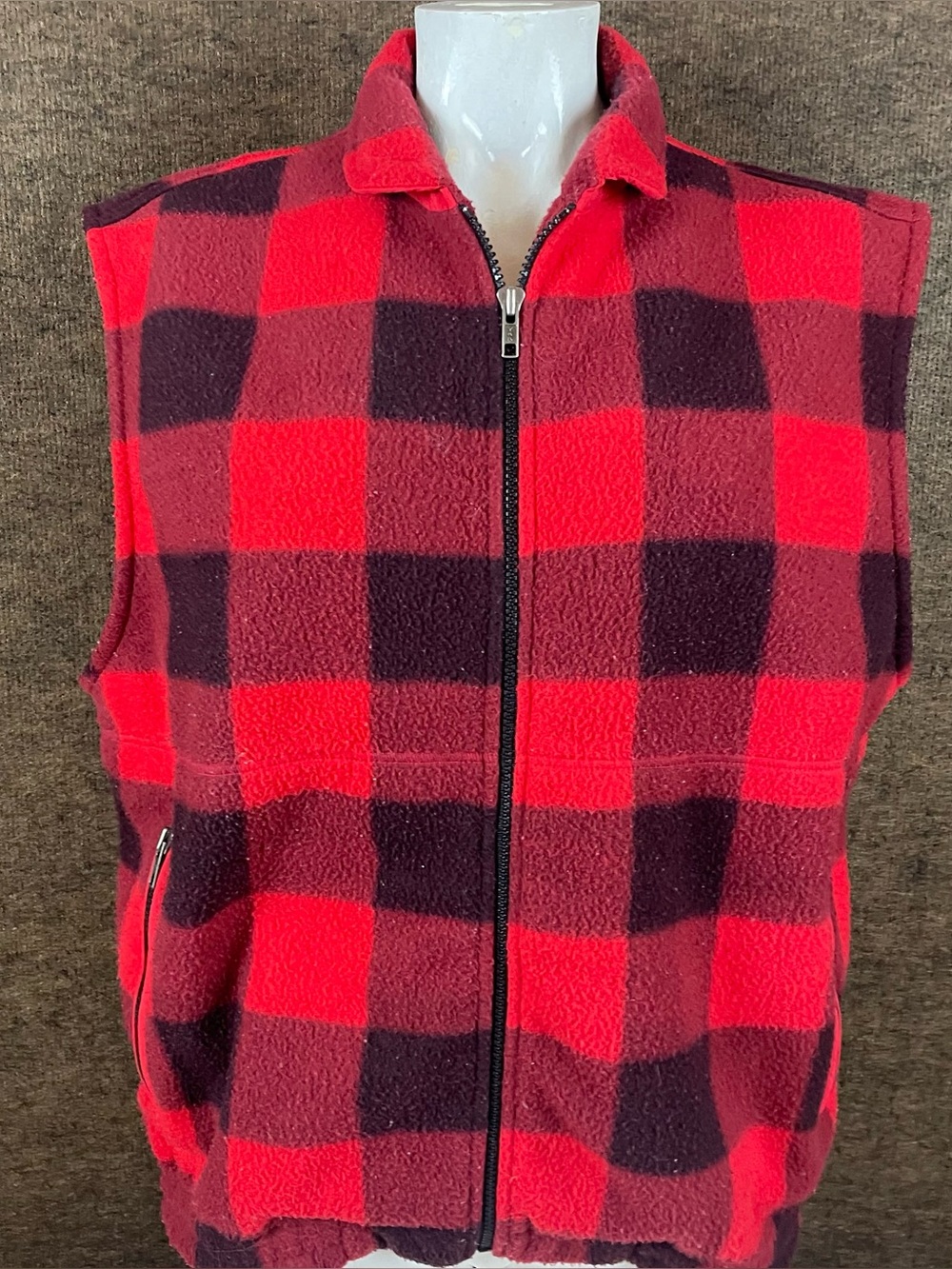 Vintage 90s Gap Fleece Vest Jacket Large Y2K Gorpcore Hiking Zip Buffalo Plaid